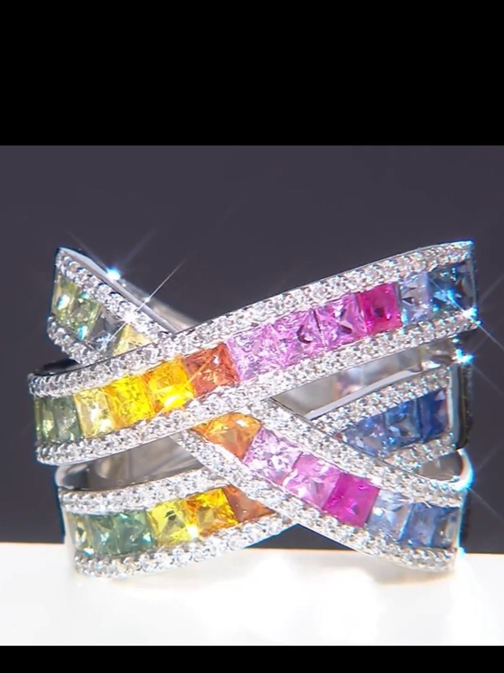 Effy Watercolors 14k multi sapphire gem and diamond highway ring Size 7